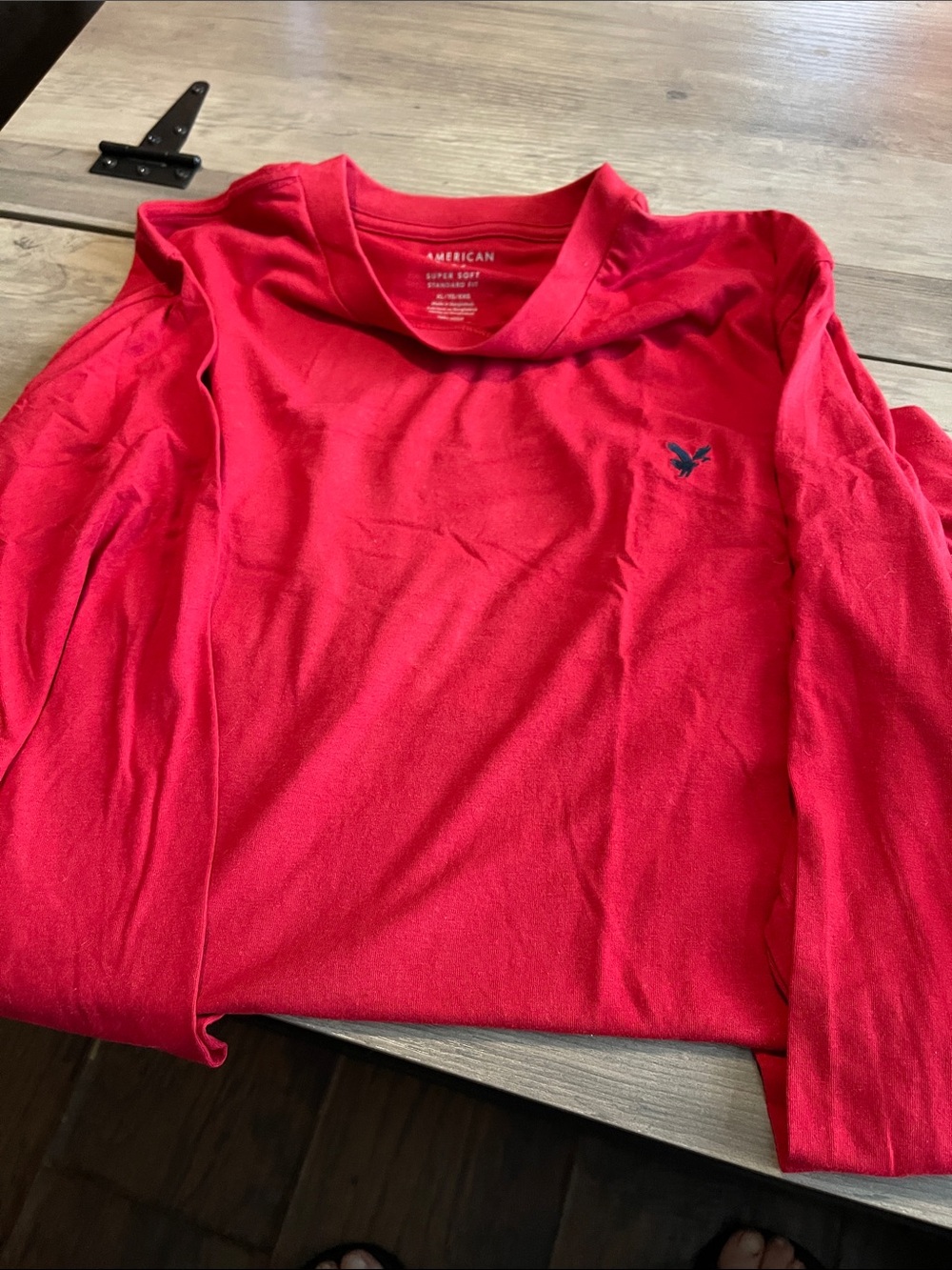 #A046 American Eagle Outfitters Kids Bright Red Long-Sleeve Tee with Logo